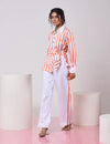 Striped Coral & White top with White Pant