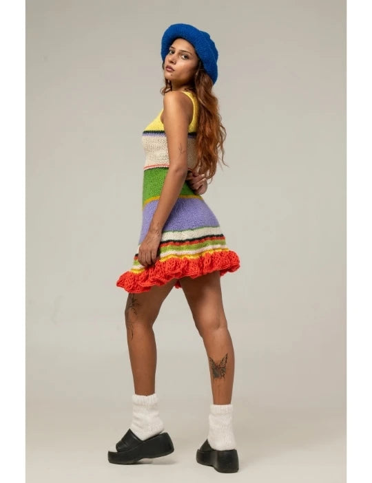 HANDKNITTED RUFFLE MINI DRESS