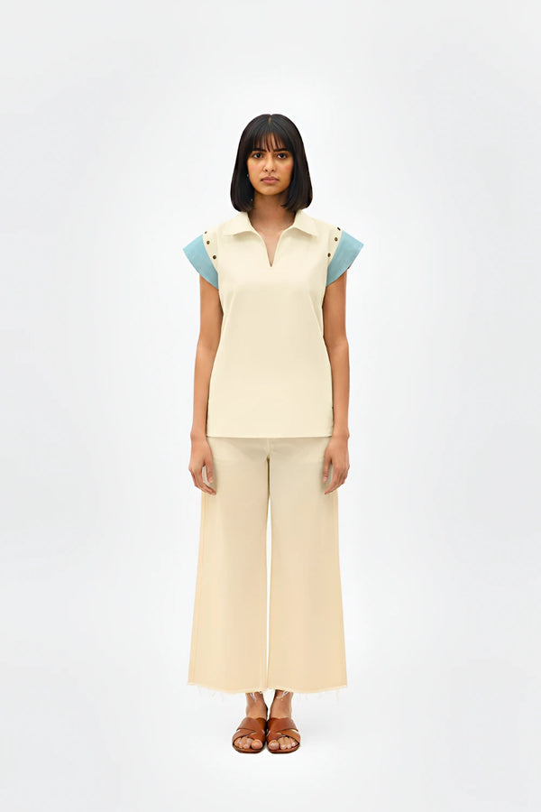 Ivory-Tiffany Blue Colorblock Co-ord Set