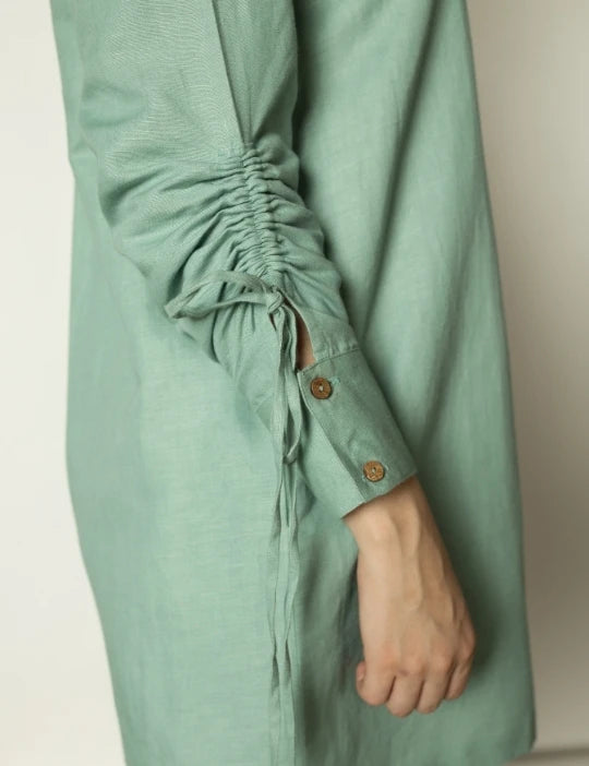 Ruched Sleeves Shirt Dress