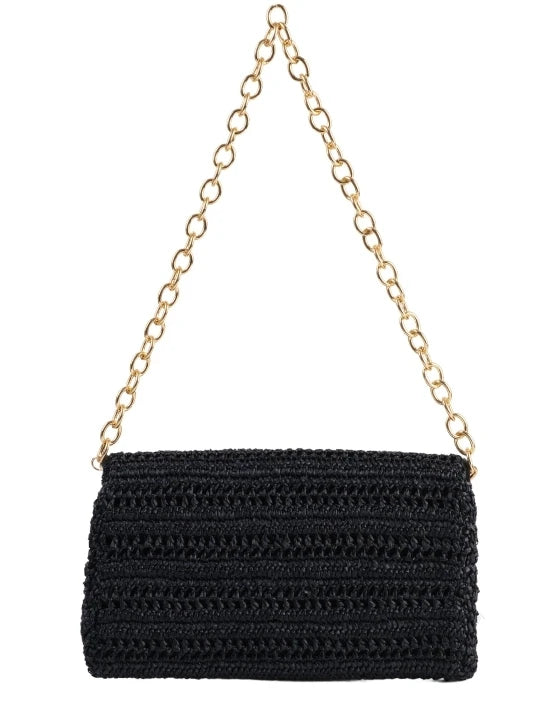 Black Slim Real Raffia Clutch