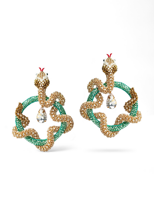 Green snake earrings