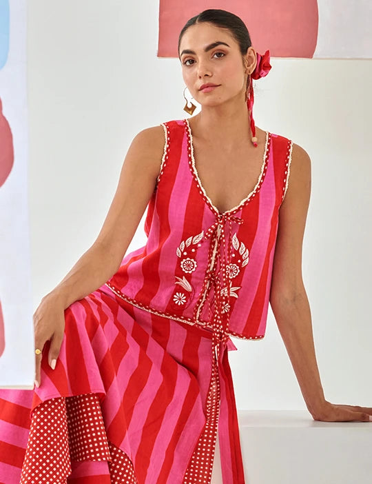 Striped Embroidered Top