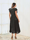 Black Cotton V neck Long Dress with Belt