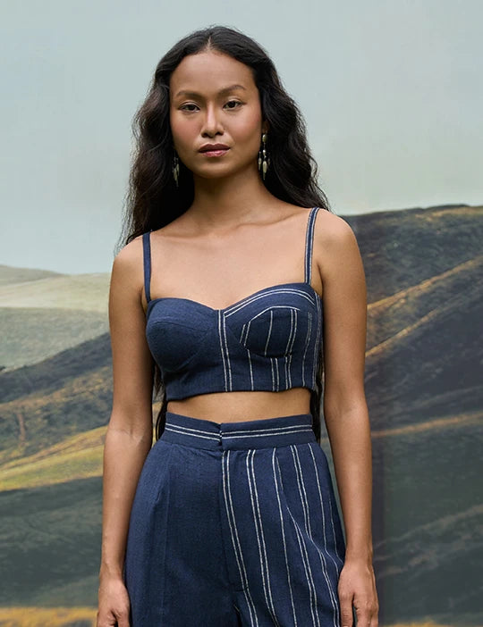 Cobalty Trench Overlay & Trousers Set With Bralette