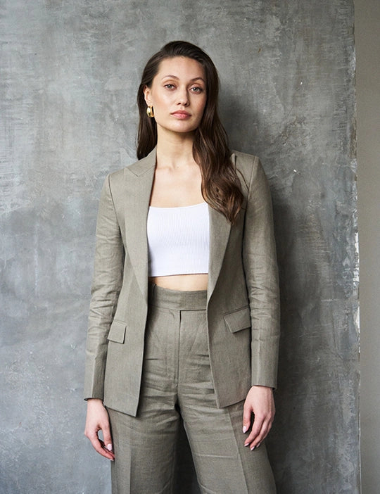 Logus Khaki Linen Open Blazer