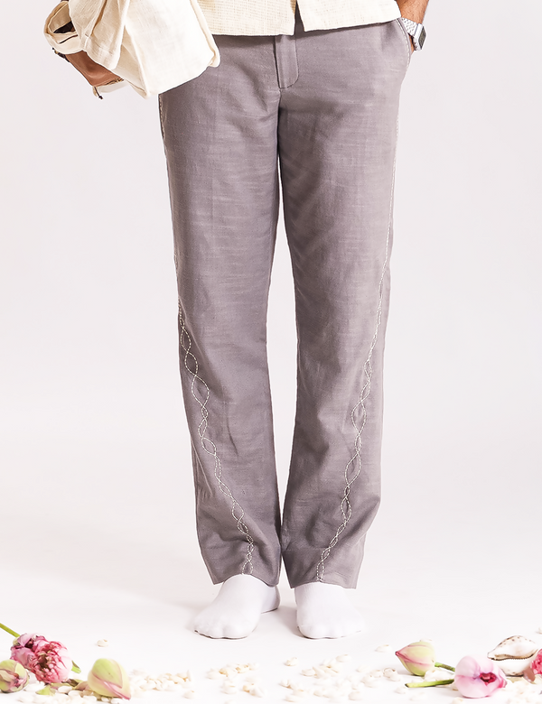 Lehar Embroidered Trouser - Grey