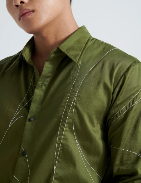 Olive Linear-Stitch Shirt