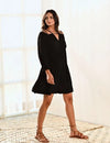 Black Cotton Cold Shoulder Short Dress