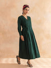 Mossie : Cotton Wrap Midi Dress in Dark Green | Casual Summer Dress