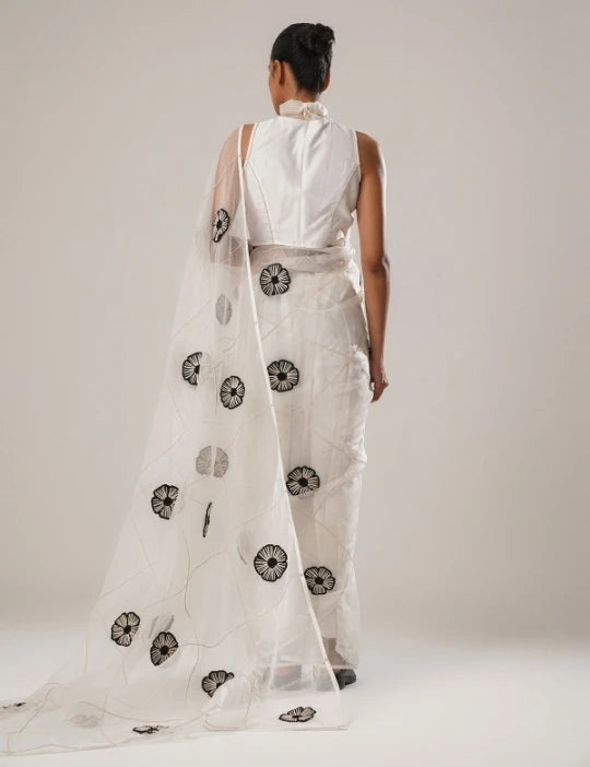 MJ FLORAL SAREE (WHITE)