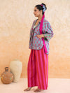 Aquella Set : Cotton Co-ord Set for Women in Dusty Blue | Floral Booti Jacket & Striped 2-Piece Summer Outfit