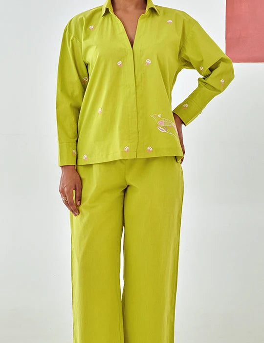 Lemon Co-ord Set With Floral Embroidery
