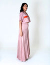 Pink-Orange Color-Blocked Maxi Skirt Set