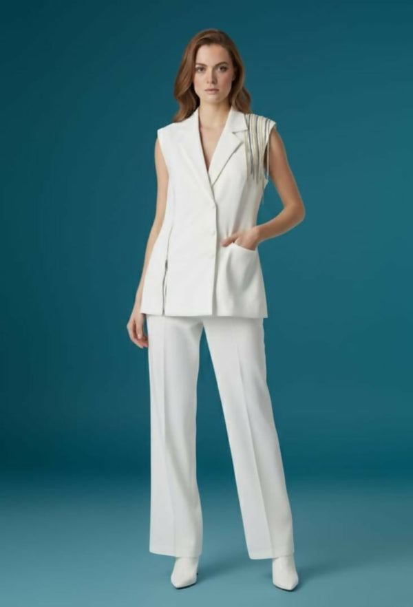 White Sleeveless Vest Set