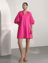 Pink Cotton Satin Short Party Dress