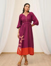 Dual tone gathered midi dress