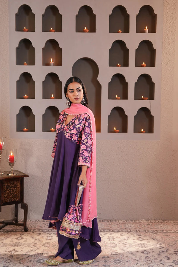 Banafshi Chintz Anarkali Set With Dupatta