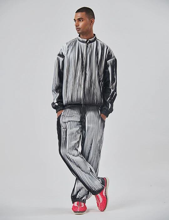 B/W Pleated Bomber Jacket And Pants