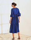 Blue Cotton Maxi Long Dress with Belt