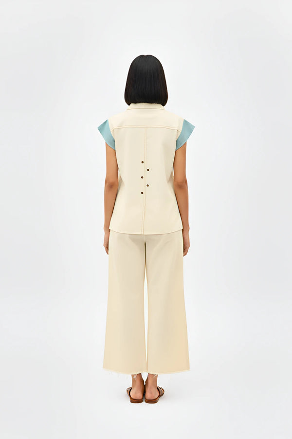 Ivory-Tiffany Blue Colorblock Co-ord Set