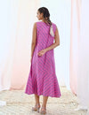 Pink A-Line Printed Sleeveless Cotton Dress