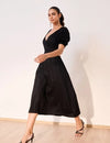 Black Cotton Satin Deep-V Bareback Party Dress