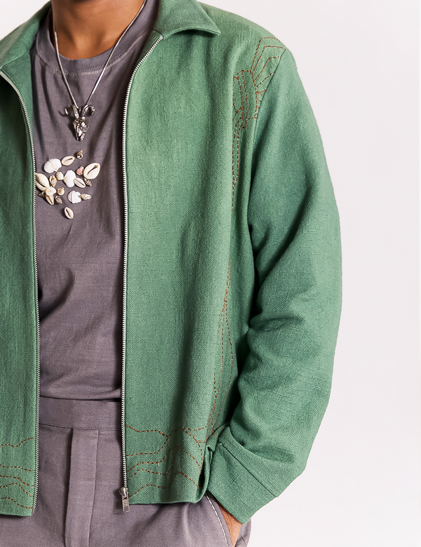 Amrit Kalash Embroidered Jacket - Green