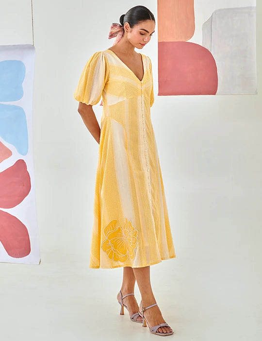Yellow Check A-line dress