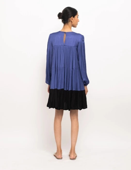 Blue-Black Gather Short Dress