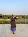 Black-Blue Gather Maxi Dress