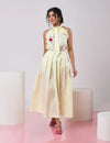 Pastel Yellow Pleated Skirt with Frilled Top