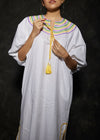 WHITE CASABLANCA DRESS- GREEN\YELLOW