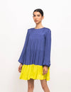 Blue-Neon Gather Short Dress