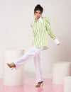 Green & White Striped Shirt with White Pant