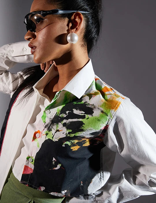 BRUSH STROKES CROP SHIRT
