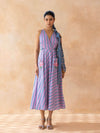 Lileth : Cotton Midi Dress for Women in Lilac & Blue | Striped Dress with Pockets