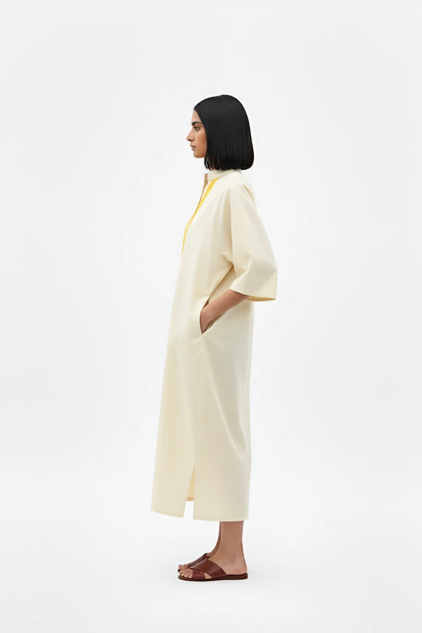 Ivory-Mango Yellow Pintucks Dress