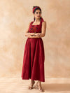 Ruby : Cotton Midi Dress for Women in Maroon | Sleeveless Embroidered Summer Dress