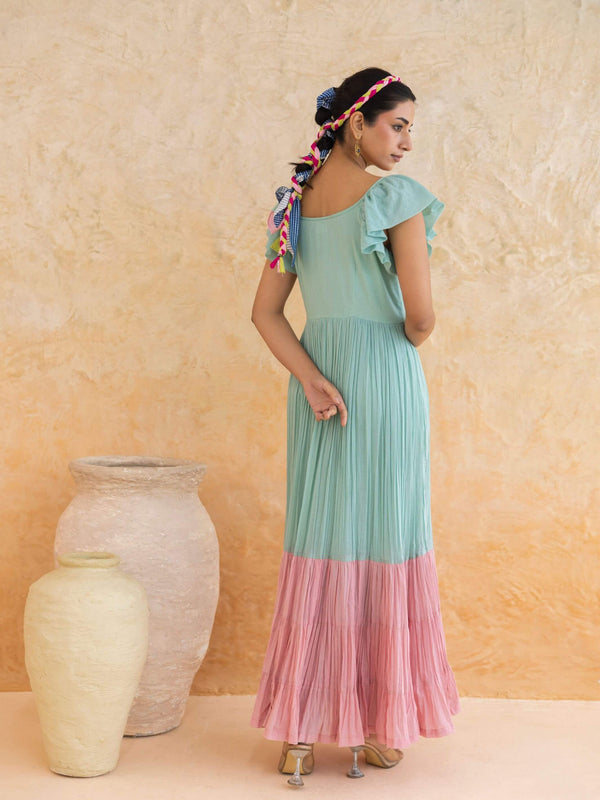 Rosie : Cotton Voile Maxi Dress for Women in Mint Green | Embroidered Tiered Summer Dress