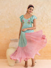 Rosie : Cotton Voile Maxi Dress for Women in Mint Green | Embroidered Tiered Summer Dress