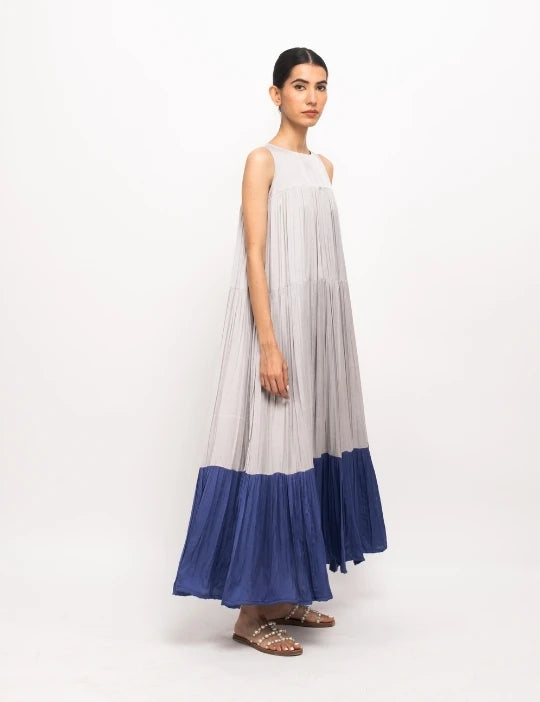 Grey-Blue Halter Neck Dress