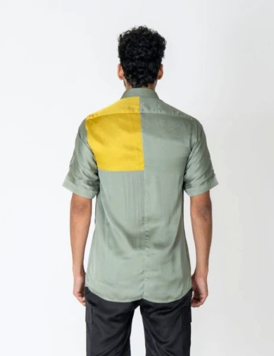 Green-Yellow Color-Blocked Shirt