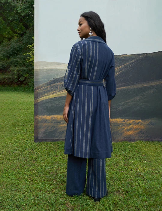Cobalty Trench Overlay & Trousers Set With Bralette