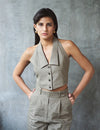 Logus Halter Neck Shawl Collar Linen Waistcoat