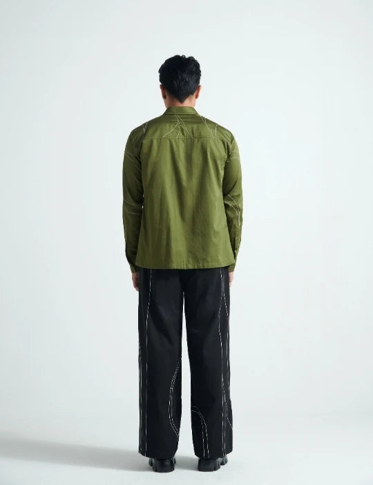 Olive Linear-Stitch Shirt