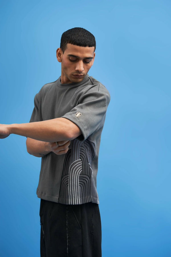 Grey Chrysler Hand-Embroidered T-Shirt