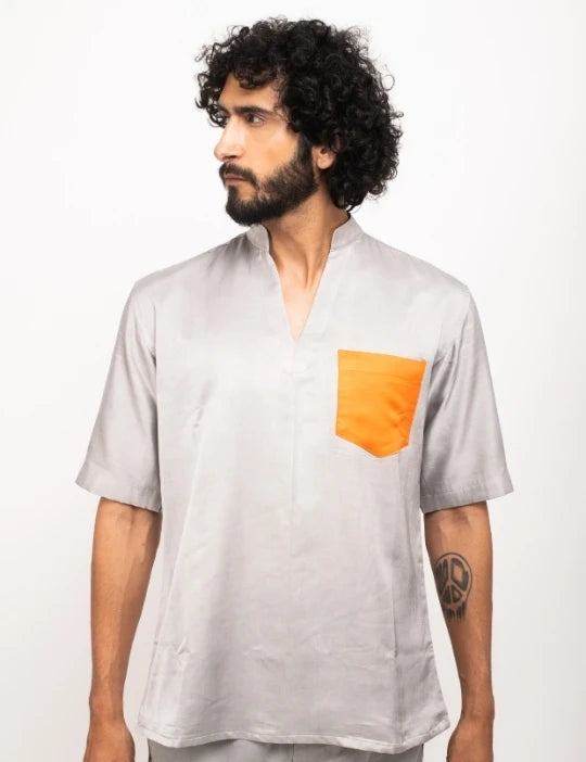 Grey-Orange Pocket Co-ord Set