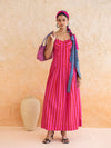 Scarlett : Cotton Maxi Dress for Women in Pink & Red | Striped Summer Dress