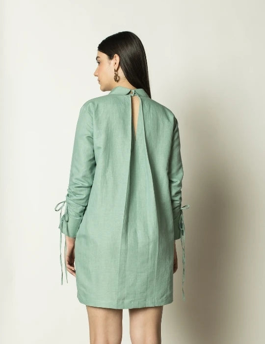 Ruched Sleeves Shirt Dress